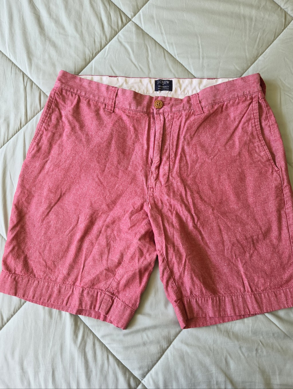 J.Crew Gramercy Men's Red Chambray Flat-Front Chino Shorts Size 33